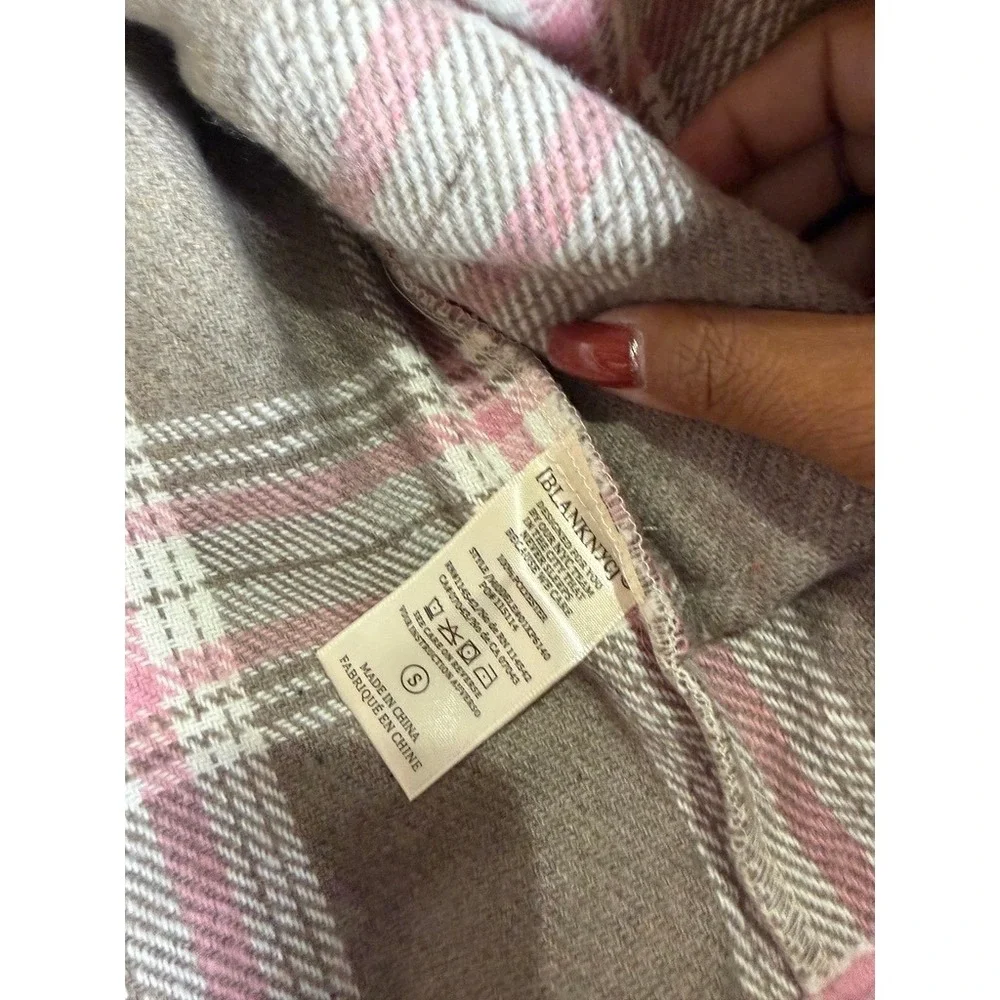 BLANKNYC Plaid Shirt Jacket Shacket Pink Tan Beige Women's Size S Button Up Fall